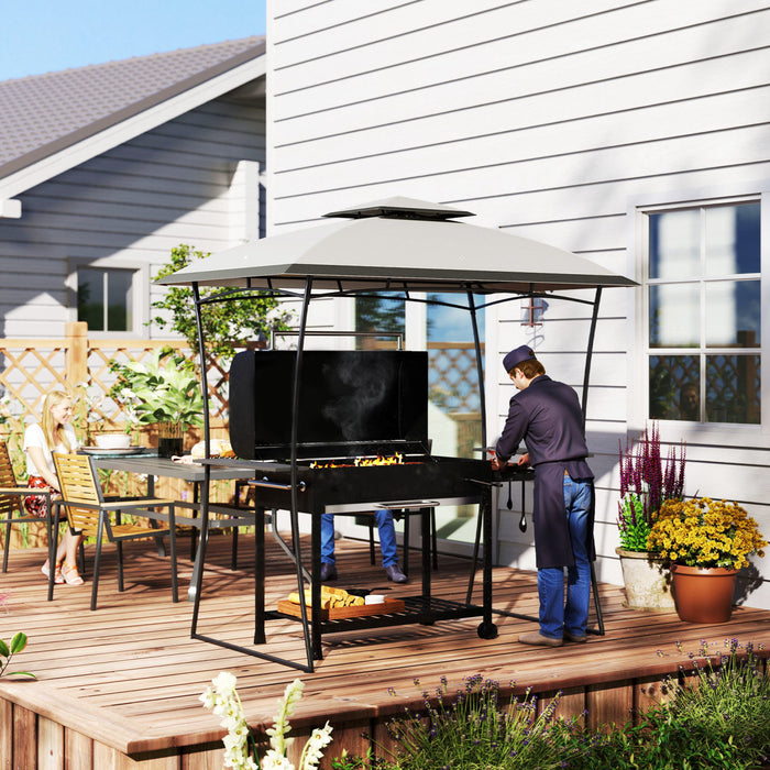 Outsunny Tonnelle De Barbecue A Deux Niveaux 8' X 5', Gris Clair
