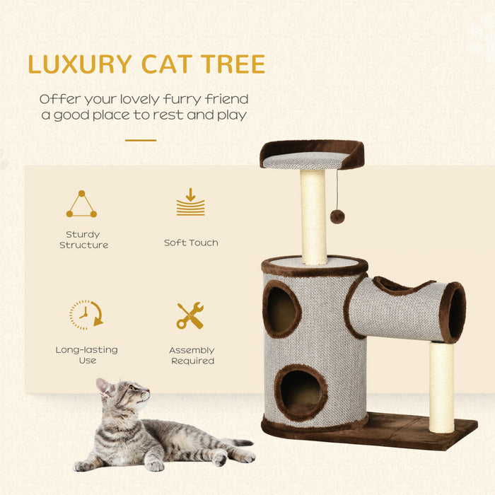 Pawhut Arbre A Chat D'interieur, Centre D'activites D'escalade, Meubles Pour Chaton Avec Maison Pour Chat, Lit, Griffoir, Jouet Suspendu, Marron