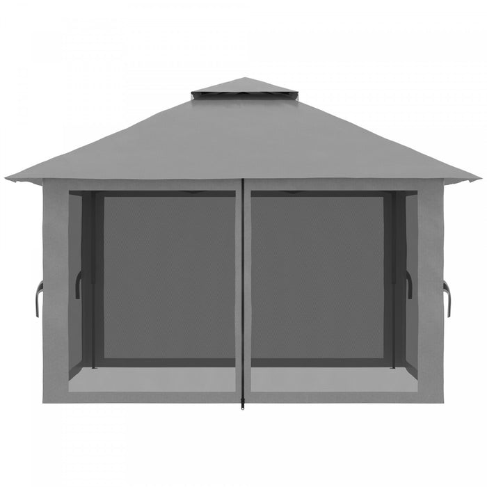 Outsunny 13' X 13' Pop Up Canopy With Mesh Sidewalls, Easy Up Canopy Tent Shelter With 2-tier Roof, Wheeled Carry Bag, Water/sand Bag For Garden, Backyard, Patio, Lawn, Dark Grey (en Anglais Seulement)