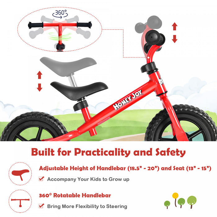 Honeyjoy Enfants Equilibre Velo Pas Pedale Velo D'entrainement W / Guidon Reglable Et Siege Rouge