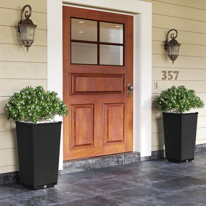 Costway 23 \"planteurs Hauts Ensemble De 2 Pot De Plante En Mousse De Rattan Pot D'arbre Auto-arrosant Noir