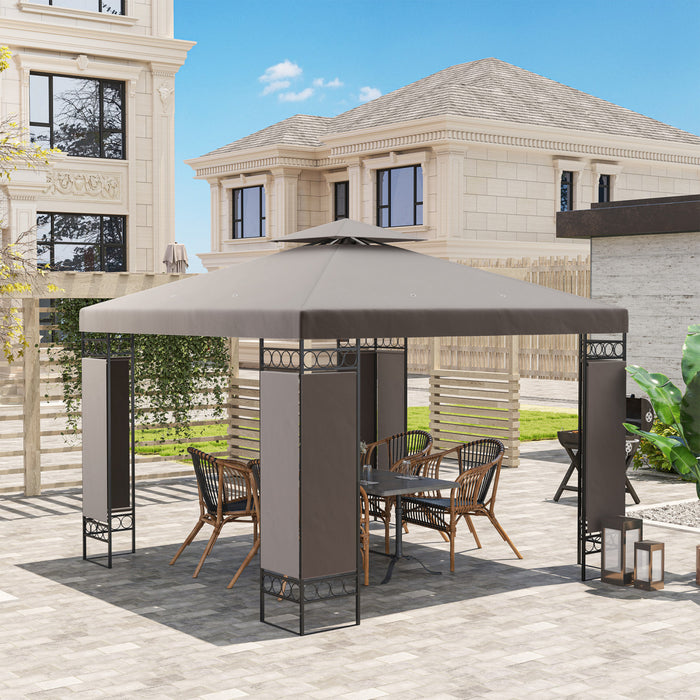 Outsunny Gazebo 10 X 10 Pi, Gazebo Exterieur A Double Toit, Kaki