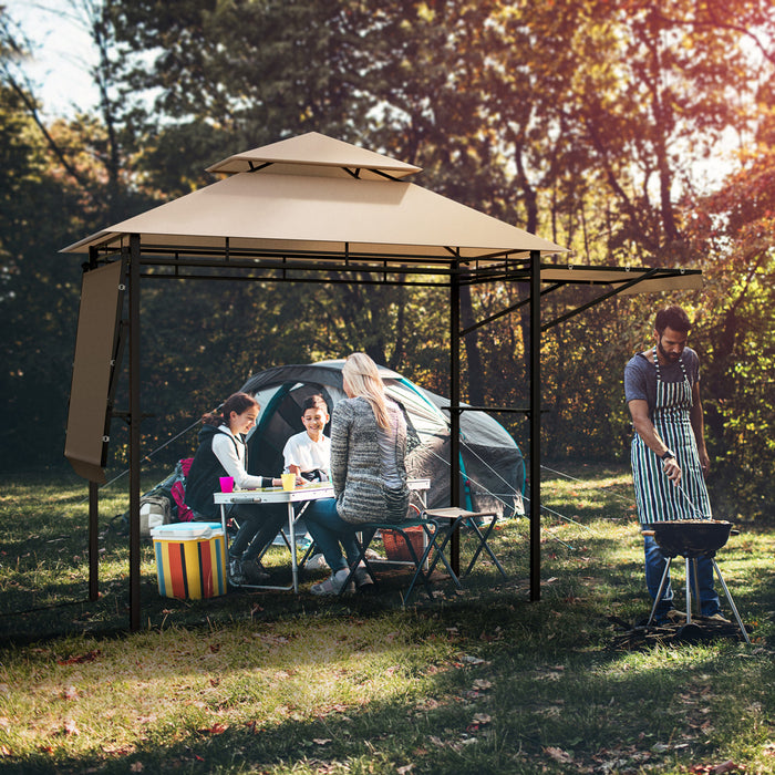 13.5’ X 4’ Patio Bbq Grill Gazebo Auvents Lateraux Etageres 2 Tier Canopy Exterieur