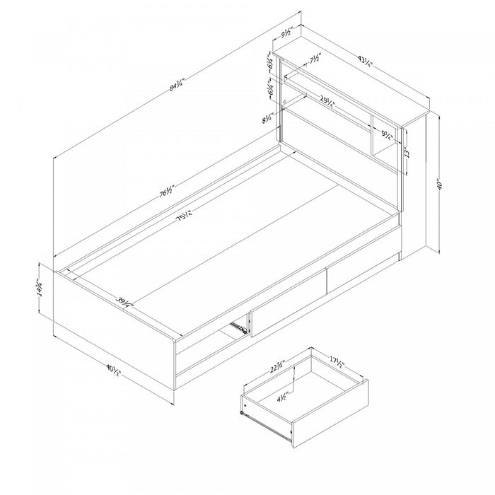 Tassio Ensemble Lit Matelot Et Tete De Lit Bibliotheque Chene Nordique, De Meubles South Shore
