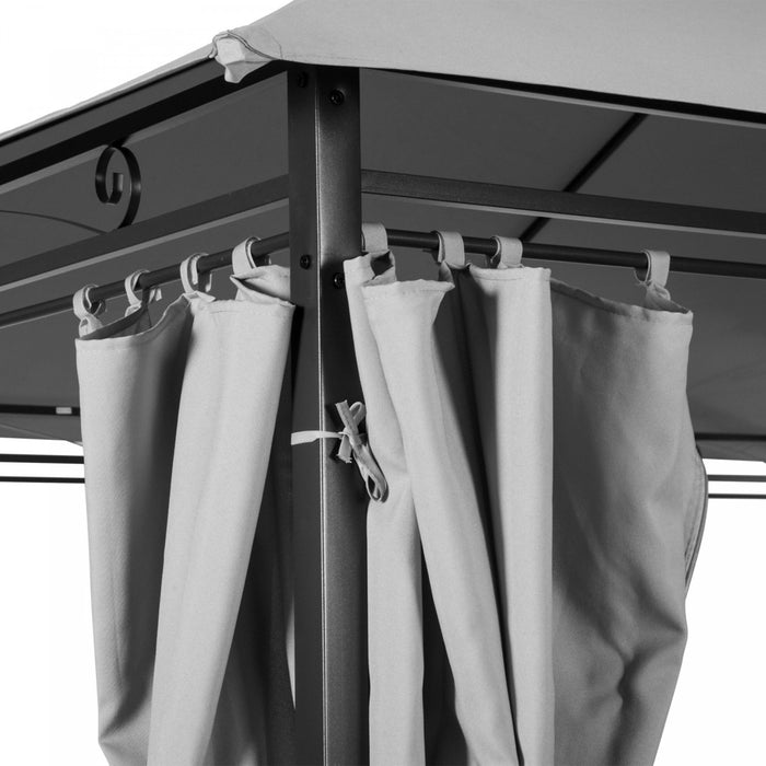 Outsunny Tonnelle De Patio De 10' X 13', Auvent De Jardin Exterieur A 2 Niveaux, Abri Pare-soleil Avec Rideaux, Gris Fonce