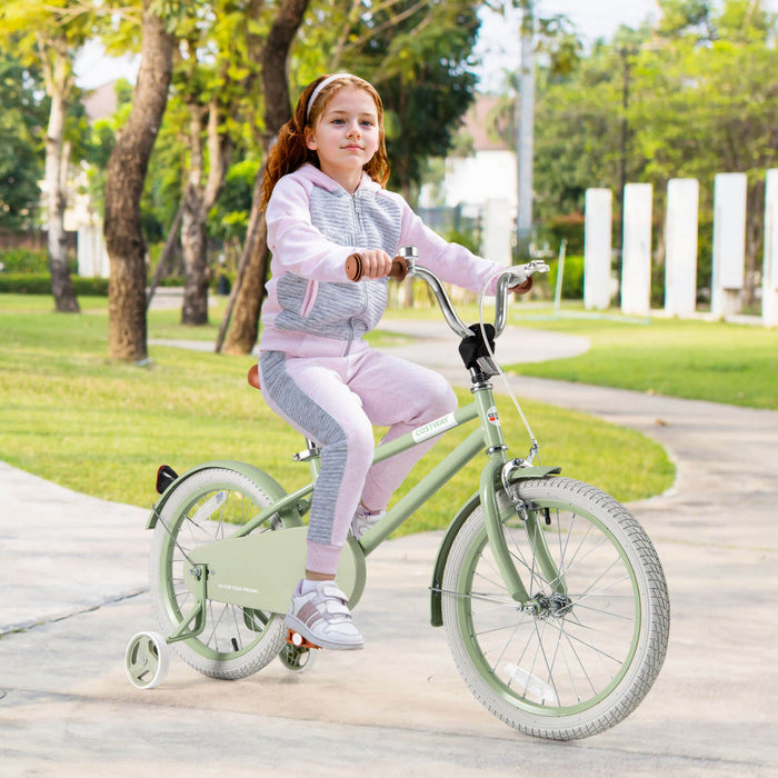 Costway 18\" Velo Pour Enfants Avec Guidon Reglable De Selle Roues D'entrainement Amovibles Frein A Main Vert