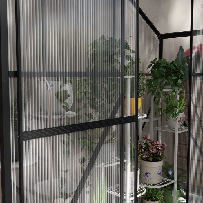 Outsunny Serre En Polycarbonate De 6' X 2,5', Serre De Plain-pied Avec Porte Coulissante, Aeration De Toit A 5 Niveaux, Gouttiere De Pluie Avec Cadre Et Fondation En Aluminium, Vert