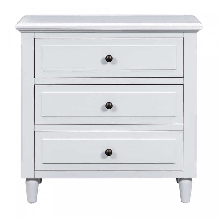 U_Style Table de Nuit Peinte 28 po avec 3 Tiroirs a Glissiere Douce et Pieds en Bois de Caoutchouc, Blanc