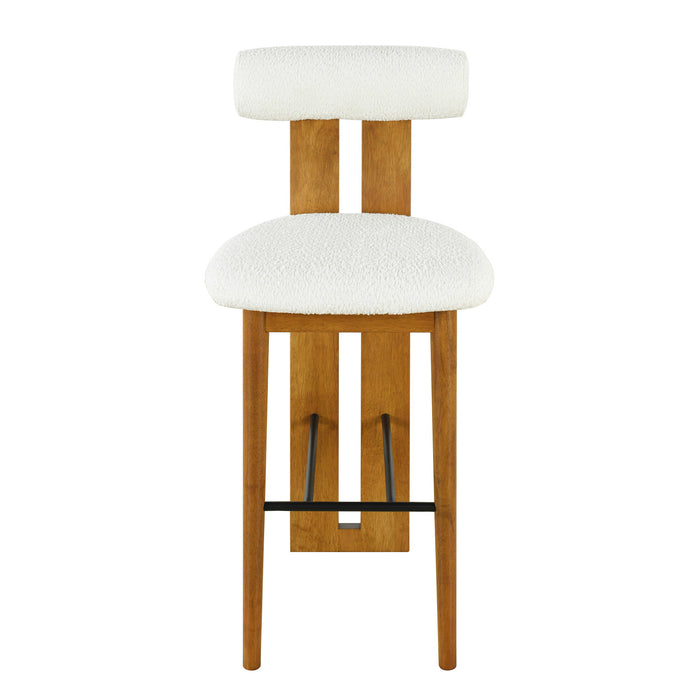 Sophia – Lot de 2 tabourets de bar modernes d’interieur en bois d’hevea avec dossier de soutien, coloris blanc et noyer