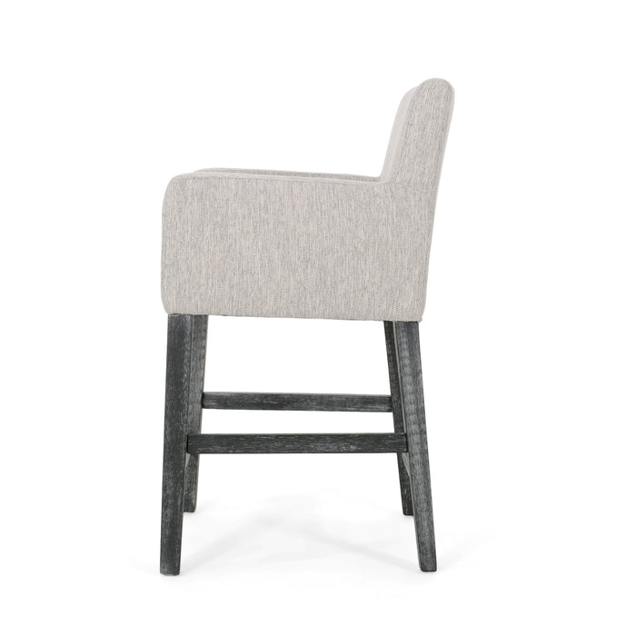 Tabouret De Comptoir Griffith Hauteur D’assise 66 cm – Tissu Rembourre Et Pieds En Bois Massif, Gris Clair