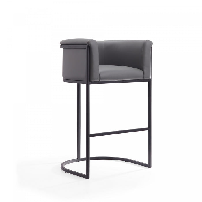 Tabouret de bar rembourre en metal gris style cosmopolite mi-siecle moderne - Lot de 2