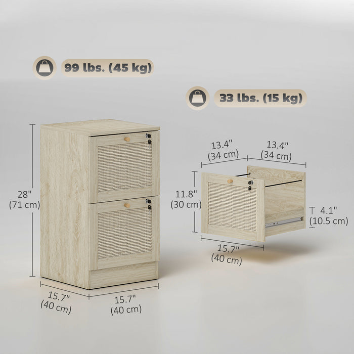 HOMCOM Classeur verrouillable a 2 tiroirs pour format A4, chene