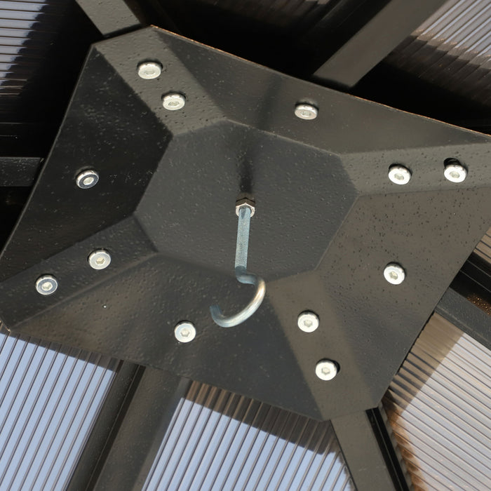 Outsunny 10' X 10' Tonnelle Gazebo Exterieur A Toit Rigide Panneaux De Polycarbonate Avec Cadre En Aluminium, Moustiquaires Et Rideaux Noir