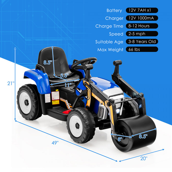 Vehicule De Construction Voiture Electrique Enfants, 2 Modes De Conduite, Avec Telecommande Effets Sonores Lumineux, Rouleau-compresseur Bulldozer, Jouet Enfant 3+ Ans, 113x51x52 Cm, Charge 30 Kg, Bleu/rouge/jaune