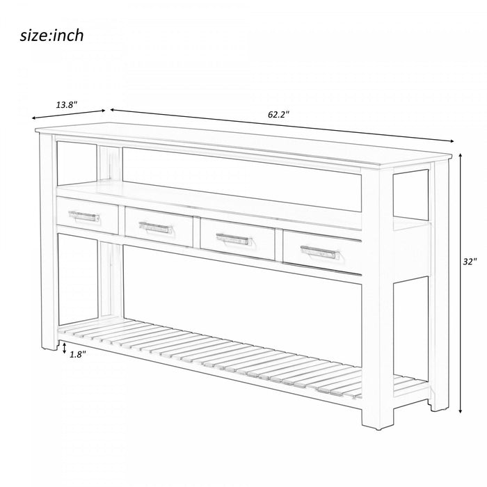 Table d'entree Ava 62,2'' avec tiroirs et etageres ouvertes, blanche