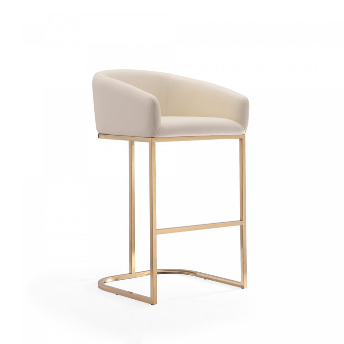 Tabouret de bar rembourre en metal style mid-century moderne Louvre, creme - Lot de 3
