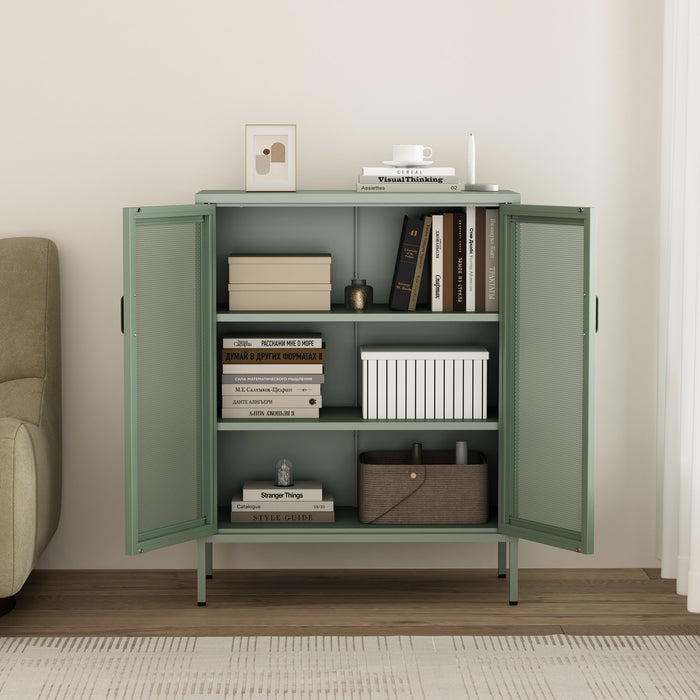 Armoire d’appoint moderne Amelia 32\" en metal vert sauge