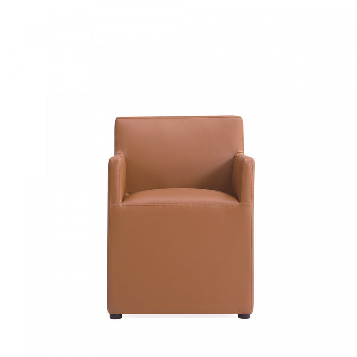 Fauteuil moderne en cuir vegetalien Anna Square couleur brun selle - Lot de 2