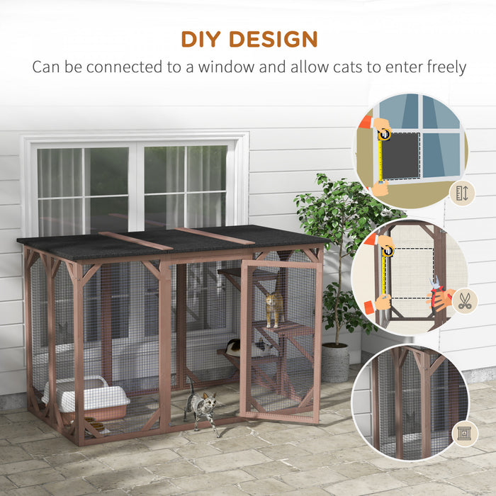 Pawhut Cage Pour Chat Maison D'exterieur En Bois Pour Chat Cage Interieure Avec Toit En Asphalte, Plateformes A Plusieurs Niveaux Et Grande Porte D'entree - 71\"l, Marron