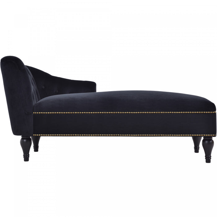 Serena Chaise Longue en Velours a Capitonnage Boutonne et Clous Decoratifs, Noir