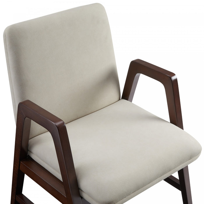 Fauteuil moderne Stella en velours avec accoudoirs en bois, coloris champagne - Lot de 2