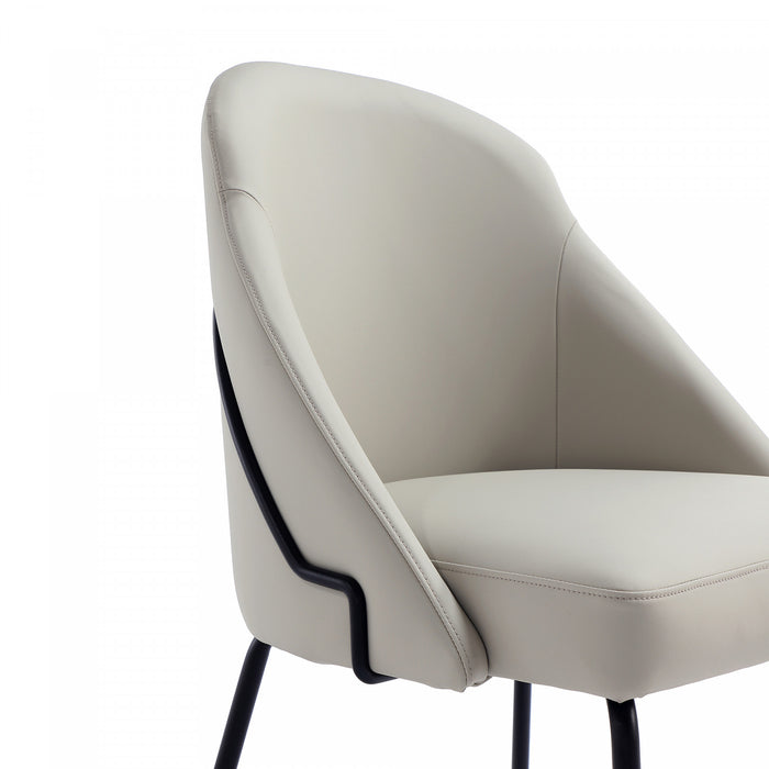 Chaise de salle a manger moderne Gracie en cuir vegetalien et metal, gris pierre et noir - Lot de 4
