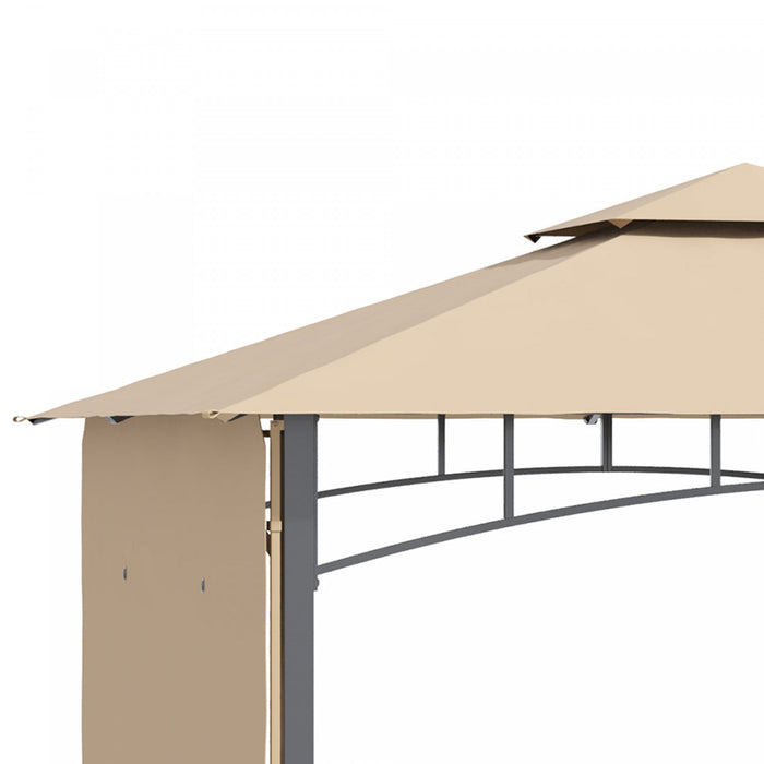 Outsunny 10' X 10' Pavillon Tonnelle De Jardin Abri Auvent D'exterieur Avec Double Toit Ventile, Double Auvent , Cadre En Metal Pour Pelouse, Terrasse, Beige