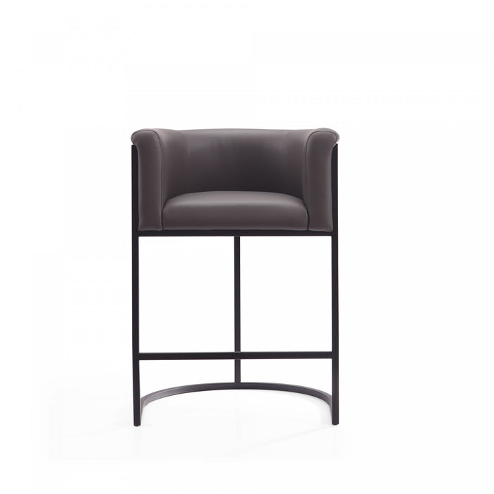 Tabouret de comptoir moderne du milieu du siecle en metal et tissu, coloris graphite, lot de 2