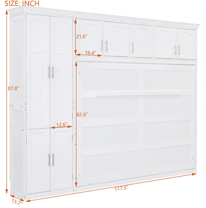 Lit Mural Escamotable Eileen Avec Rangements, Taille Queen, Blanc
