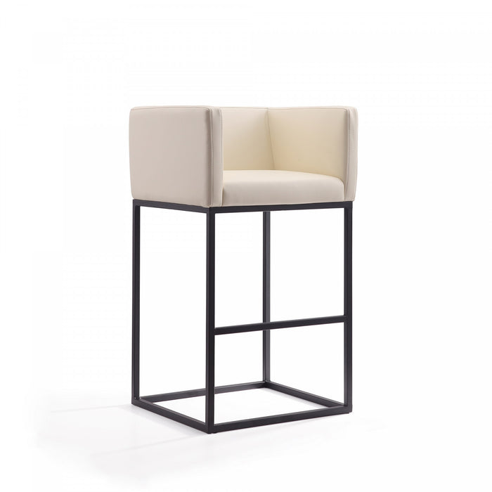 Tabouret de bar Embassy style milieu du siecle en metal et tissu creme - Lot de 3