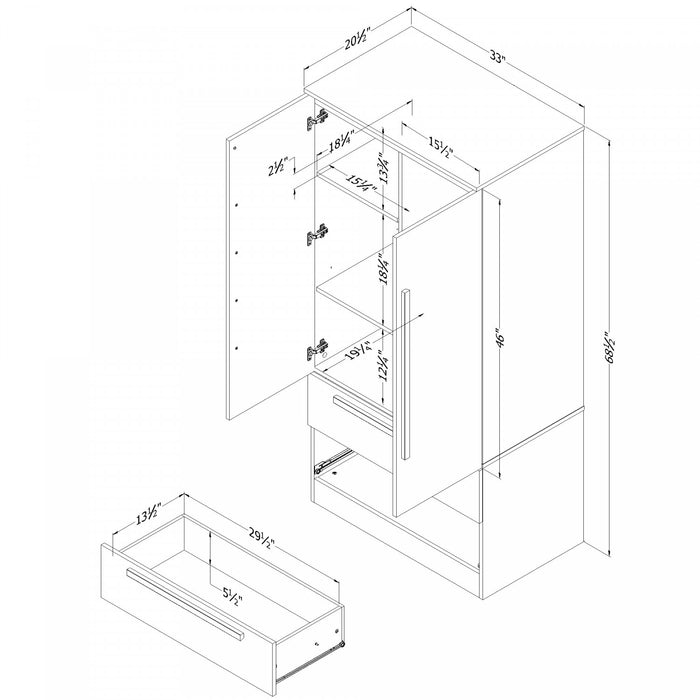 Acapella Armoire Penderie Avec Portes Et Tiroir - Blanc Solide
