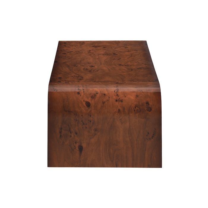 Table basse cascade rectangulaire Haven 53,7 pouces moderne placage bois avec bords arrondis, brun