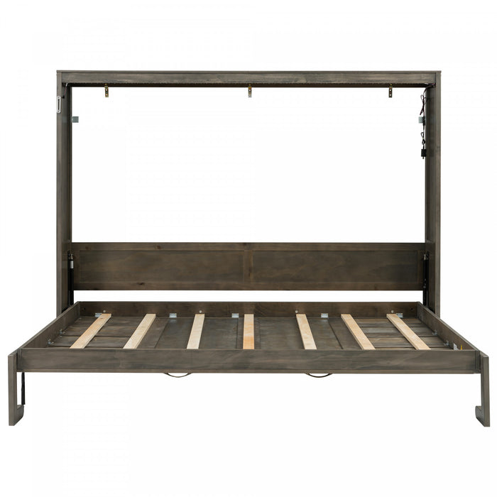 Lit escamotable Olivia en bois massif avec lumiere LED et armoire pliante, taille full, marron