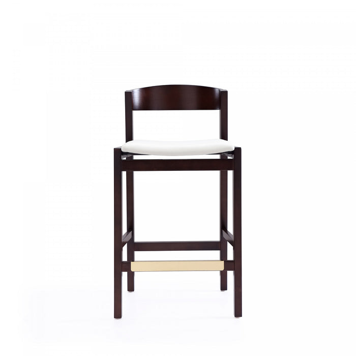 Tabouret de comptoir en bois rembourre ivoire style Klismos mi-siecle moderne - Lot de 2