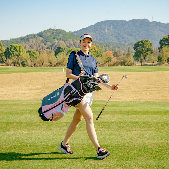 Ultimate Femmes Complete Golf Club Set Golf Club Package Set Avec Capuchon De Pluie, Main Droite Rose