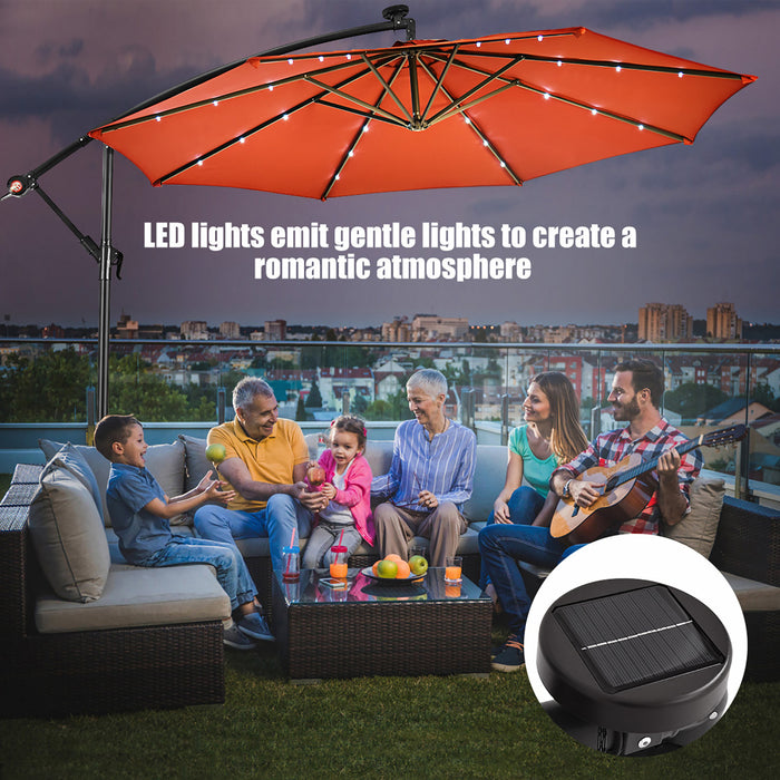 Costway Parasol suspendu solaire LED 10' pour patio, ombre solaire decalee avec base Marche Orange