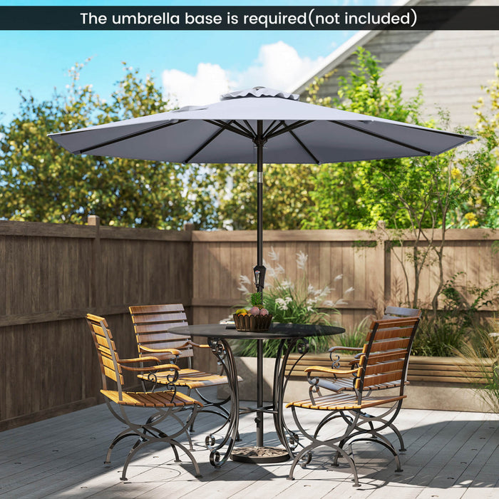 Costway Parasol de patio avec inclinaison a bouton-poussoir, manivelle, 8 nervures solides pour patio, jardin Gris