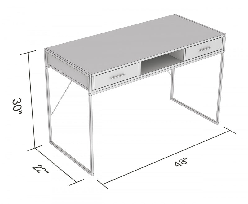 Bureau d’ordinateur de 48 po avec 2 tiroirs et 1 tablette - taupe foncé avec base en métal noir