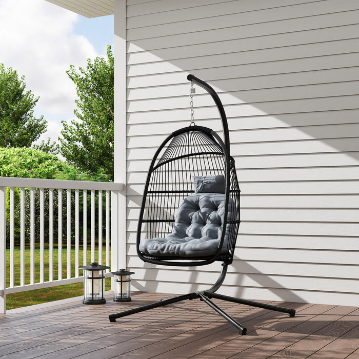Outsunny Chaise Suspendue avec Support, Chaise Hamac, Gris Fonce