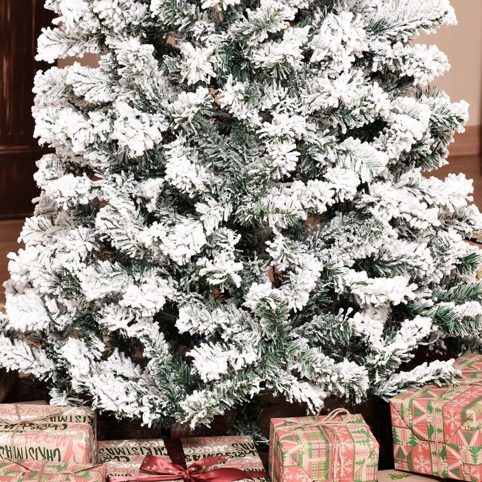 Homcom Arbre De Noel En Forme De Crayon Floque De Neige Artificielle Pre-eclaire De 7.5 Pieds Avec 350 Lumieres Led Blanc Chaud Et 641 Pointes De Branche
