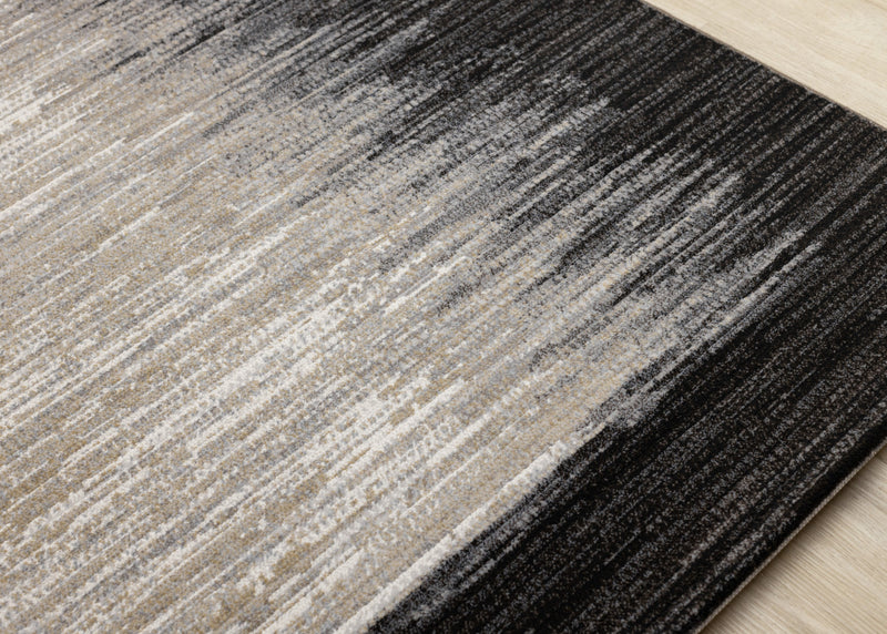 Carpette dense Amelia noire et beige à motif de bordure - 5 pi 3 po x 7 pi 7 po