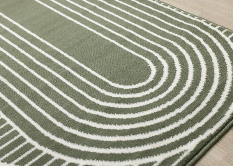 Tapis Florence vert et blanc a motifs geometriques modernes en arches, 2'7\" x 4'11\"