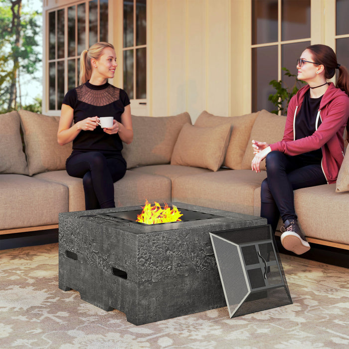 Outsunny Foyer Carre Avec Tisonnier, Cheminee Avec Couvercle Grillage, Gris