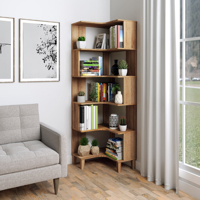Bibliothèque en coin Nordik de Prepac - chêne naturel