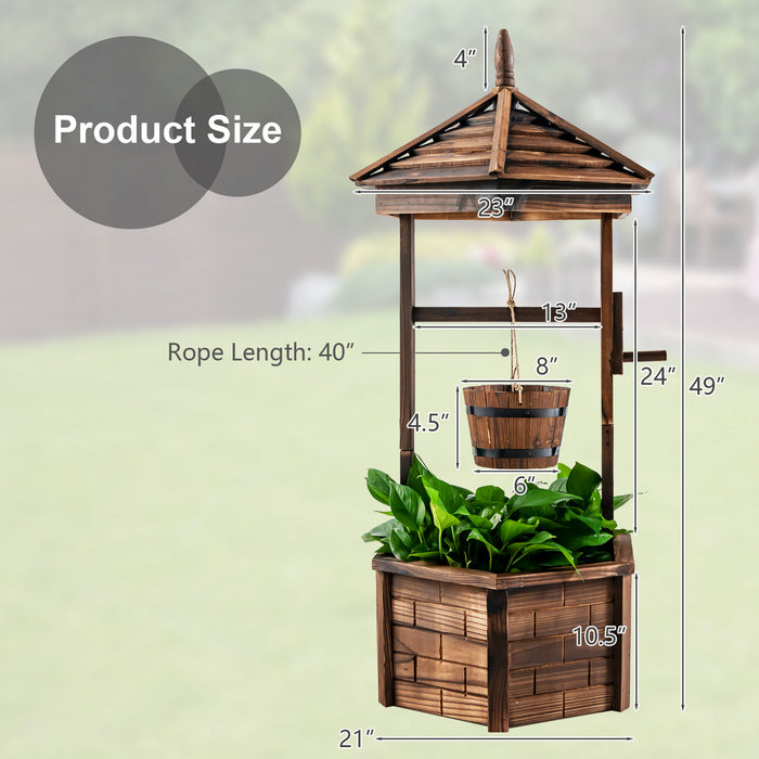 Costway En Bois Souhaitant Bien Seau Hexagonal Plantes De Fleurs Planteur Patio Jardin Decor
