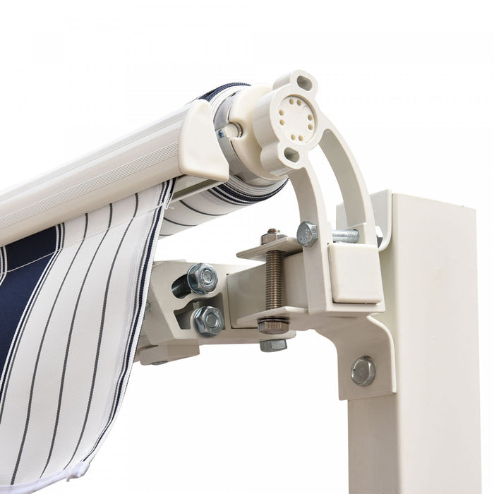 Outsunny 8'x7' Manuel Retractable Resistant A L'eau Pare-soleil Patio Auvent Exterieur Pont Auvent Abri (bleu, Blanc)