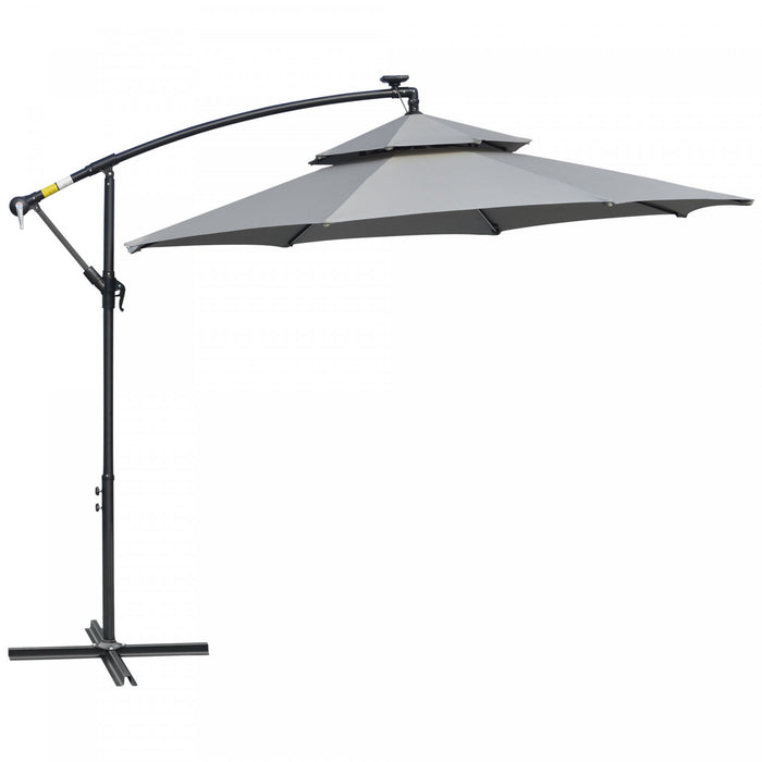 Outsunny Parasol A Energie Solaire De 10 Pi Avec Manivelle Et Base Croisee