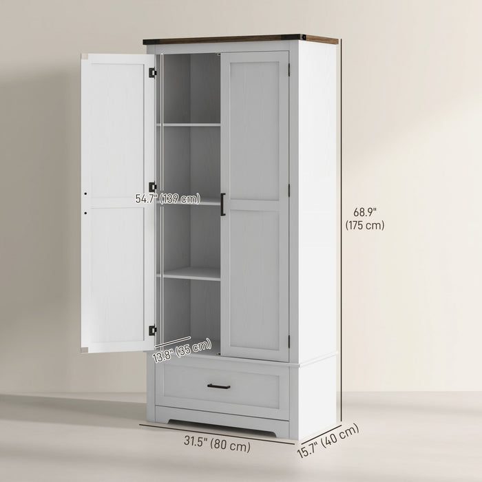 HOMCOM Armoire de rangement de cuisine avec etageres reglables, blanc