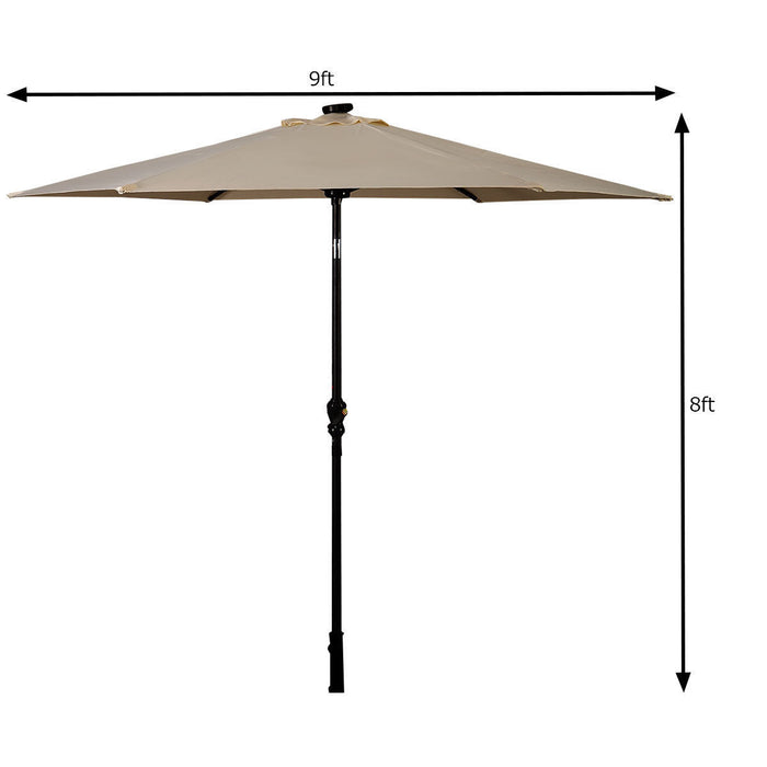 Costway Parasol solaire de patio 9FT avec LED, acier, inclinaison avec manivelle, exterieur