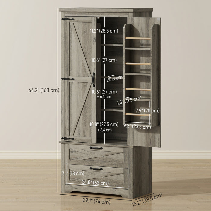 HOMCOM Armoire garde-manger de cuisine 64\" avec portes et tiroirs, Gris